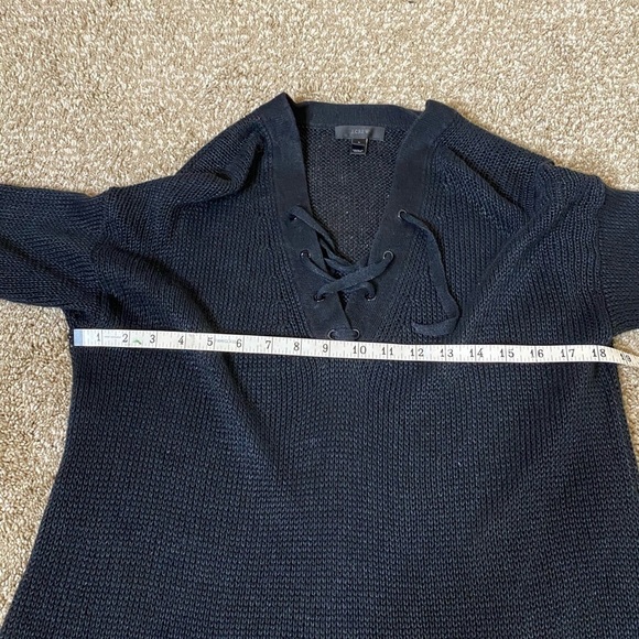 J. CREW Linen Lace-Up V neck Sweater Black - Picture 6 of 7